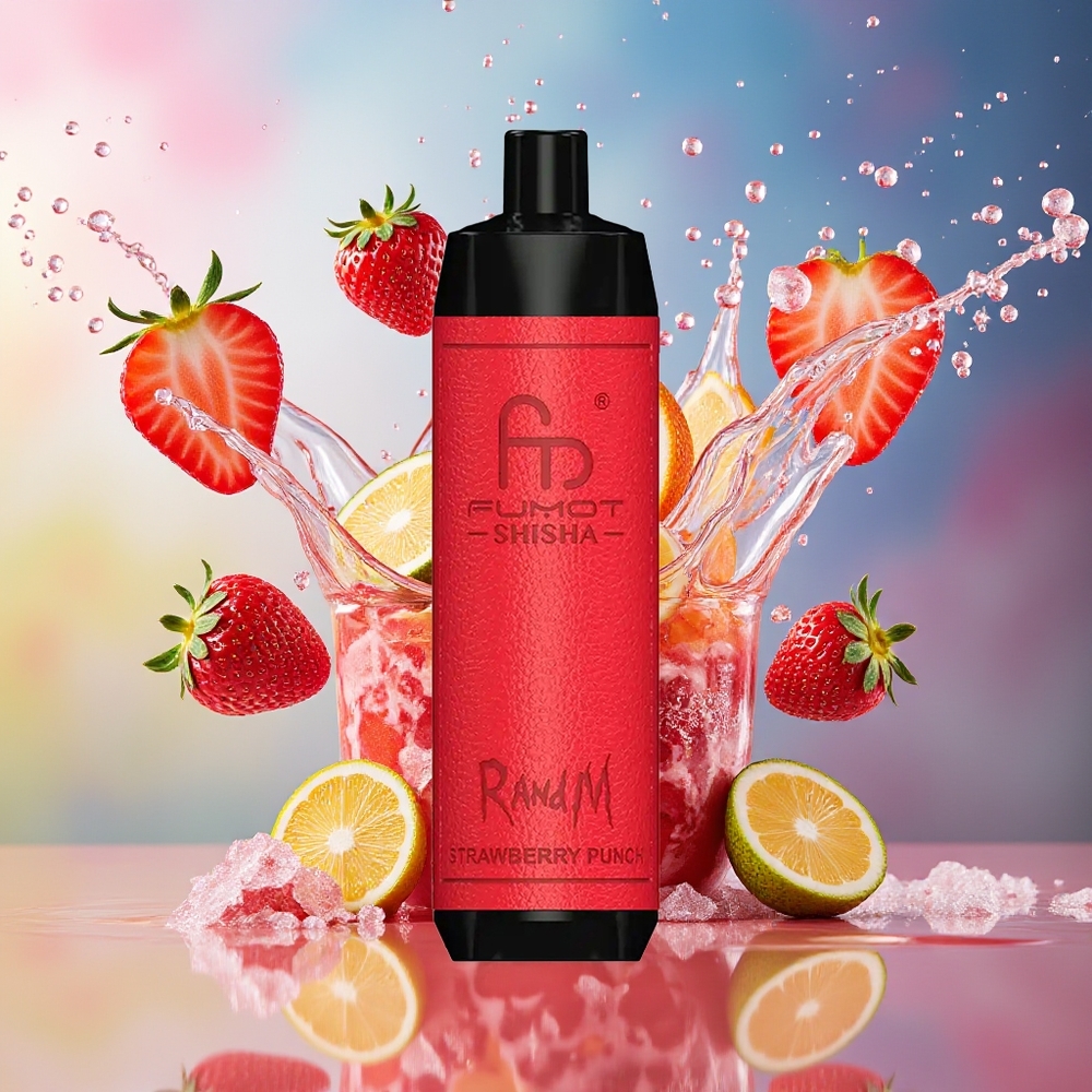 RandM Fumot Shisha 10000 Puffs Norge Engros 18ml Jordbær Punch 850mAh Type-C 0.6ohm
