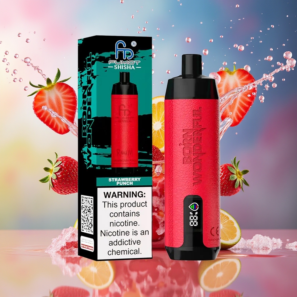 RandM Fumot Shisha 10000 Puffs Norge Engros 18ml Jordbær Punch 850mAh Type-C 0.6ohm