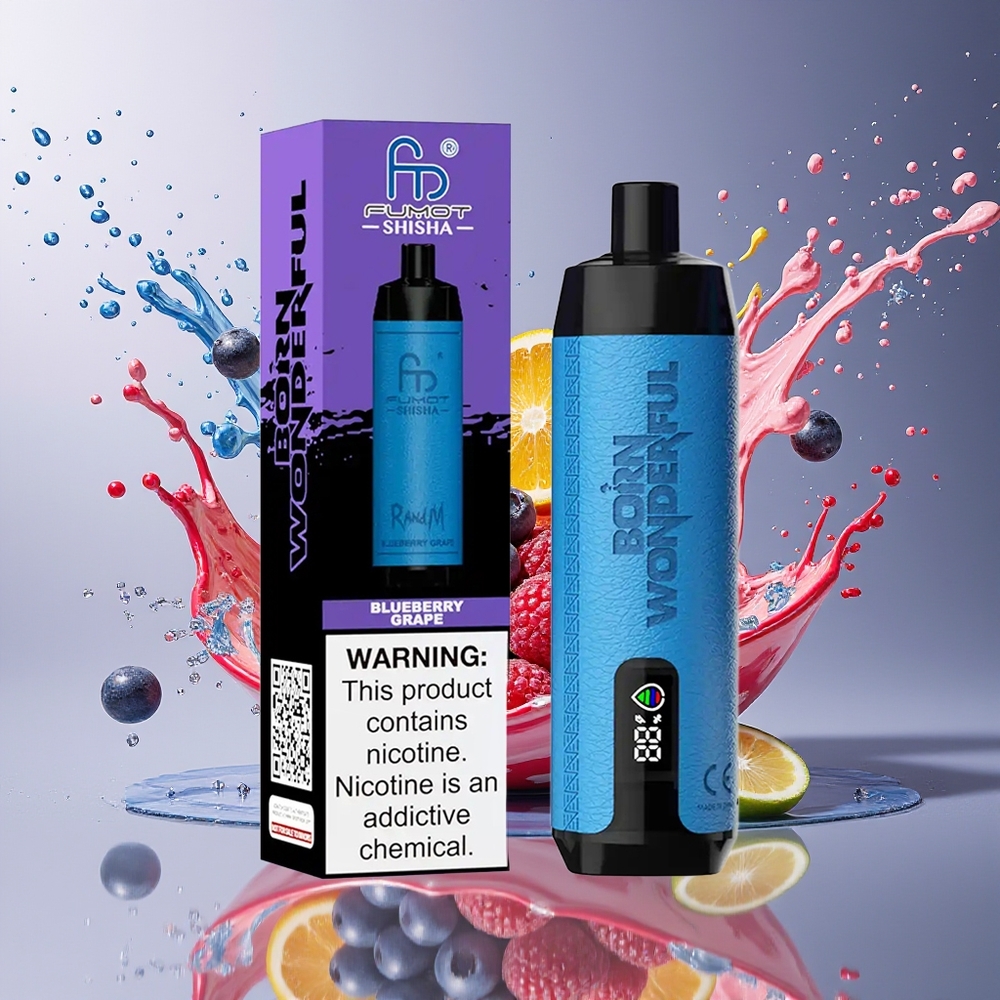 RandM Fumot Shisha 10000 Puffs Norge Engros Blåbær Drue 18ml 850mAh Type-C 0.5% Nikotin