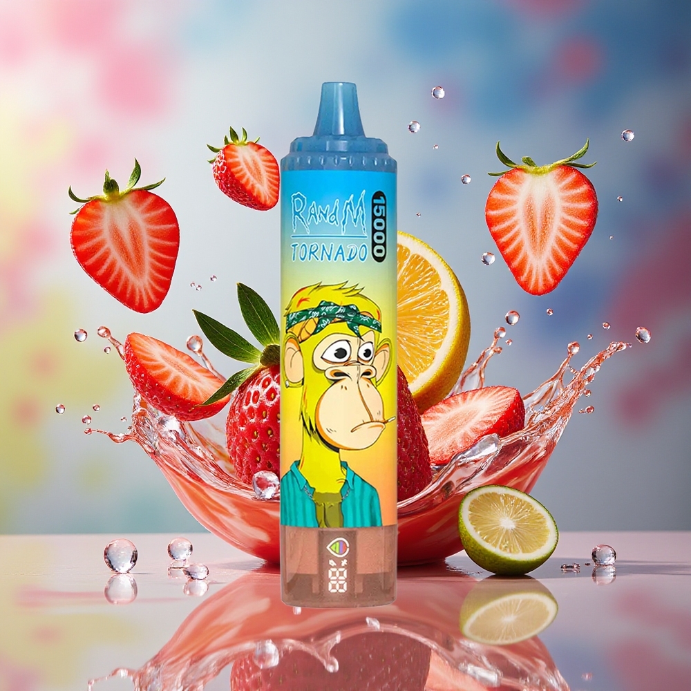 RandM Fumot Tornado 15000 Puffs 25ml 850mAh LCD Type-C Norge Engros Jordbær