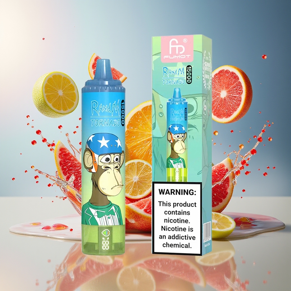 RandM Fumot Tornado 15000 Puffs 25ml 850mAh Mesh Coil Type-C LCD Norge Engros Gummibjørn
