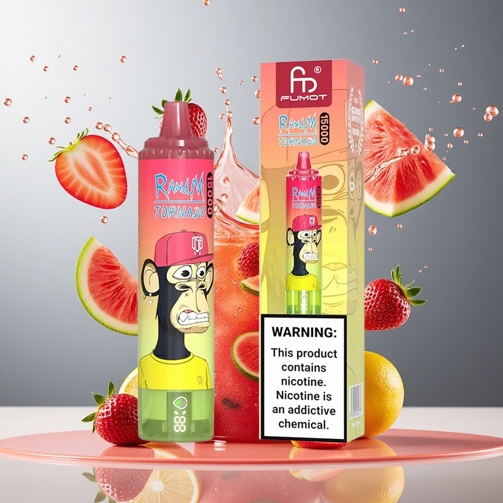 RandM Fumot Tornado 15000 Puffs 25ml 850mAh Mesh LCD Norge Engros Jordbær Vannmelon Lemonade