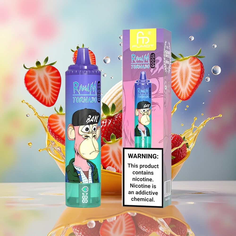 RandM Fumot Tornado 15000 Puffs Norge Engros 25ml 850mAh LCD Type-C Jordbær Banan