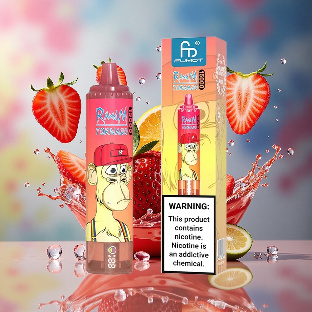 RandM Fumot Tornado 15000 Puffs Norge Engros 25ml 850mAh LCD Type-C Jordbær Red Bull