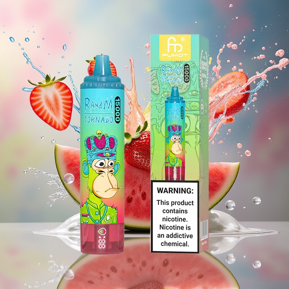 RandM Fumot Tornado 15000 Puffs Norge Engros 25ml 850mAh Type-C Jordbær Vannmelon