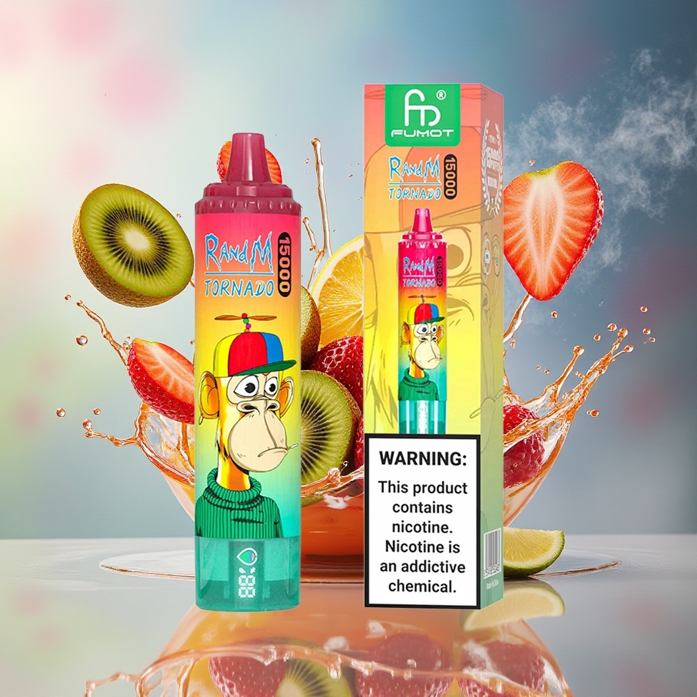 RandM Fumot Tornado 15000 Puffs Norge Engros 25ml 850mAh Type-C LCD Jordbær Kiwi