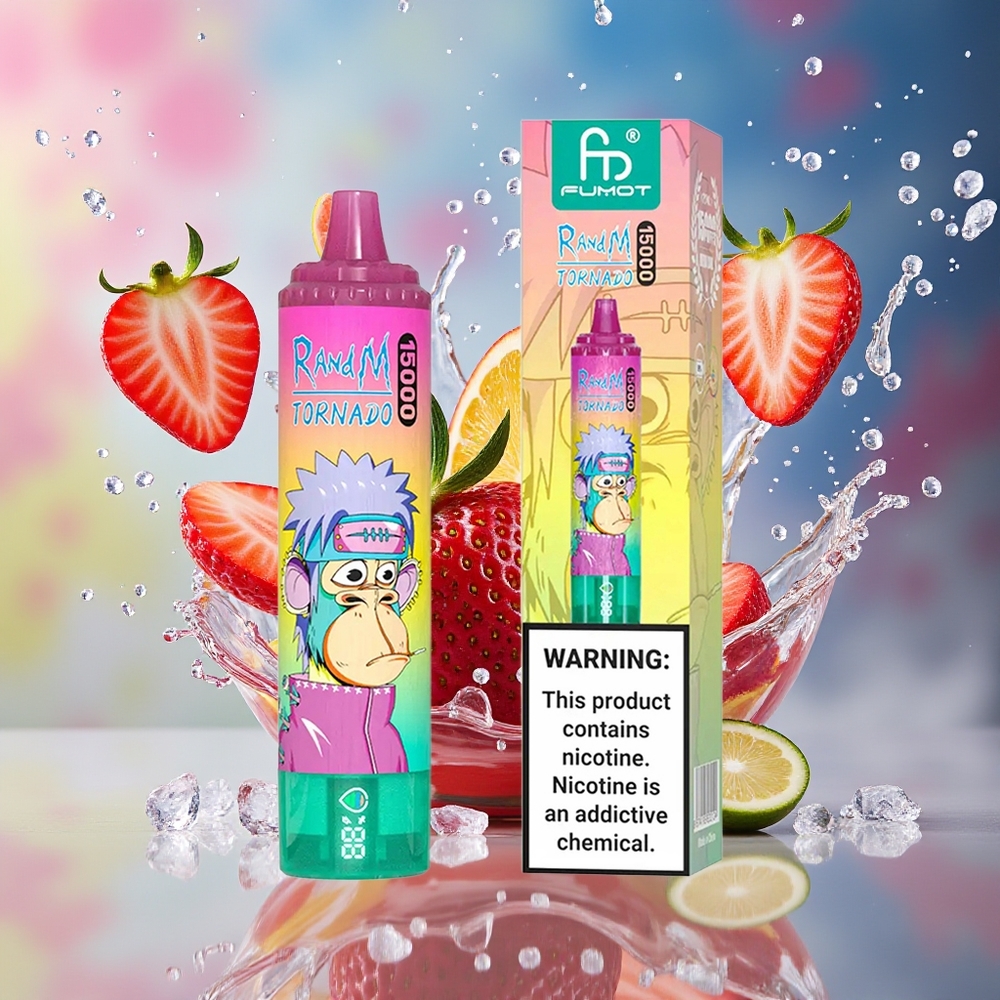RandM Fumot Tornado 15000 Puffs Norge Engros 25ml 850mAh USB-C LCD Jordbær Is