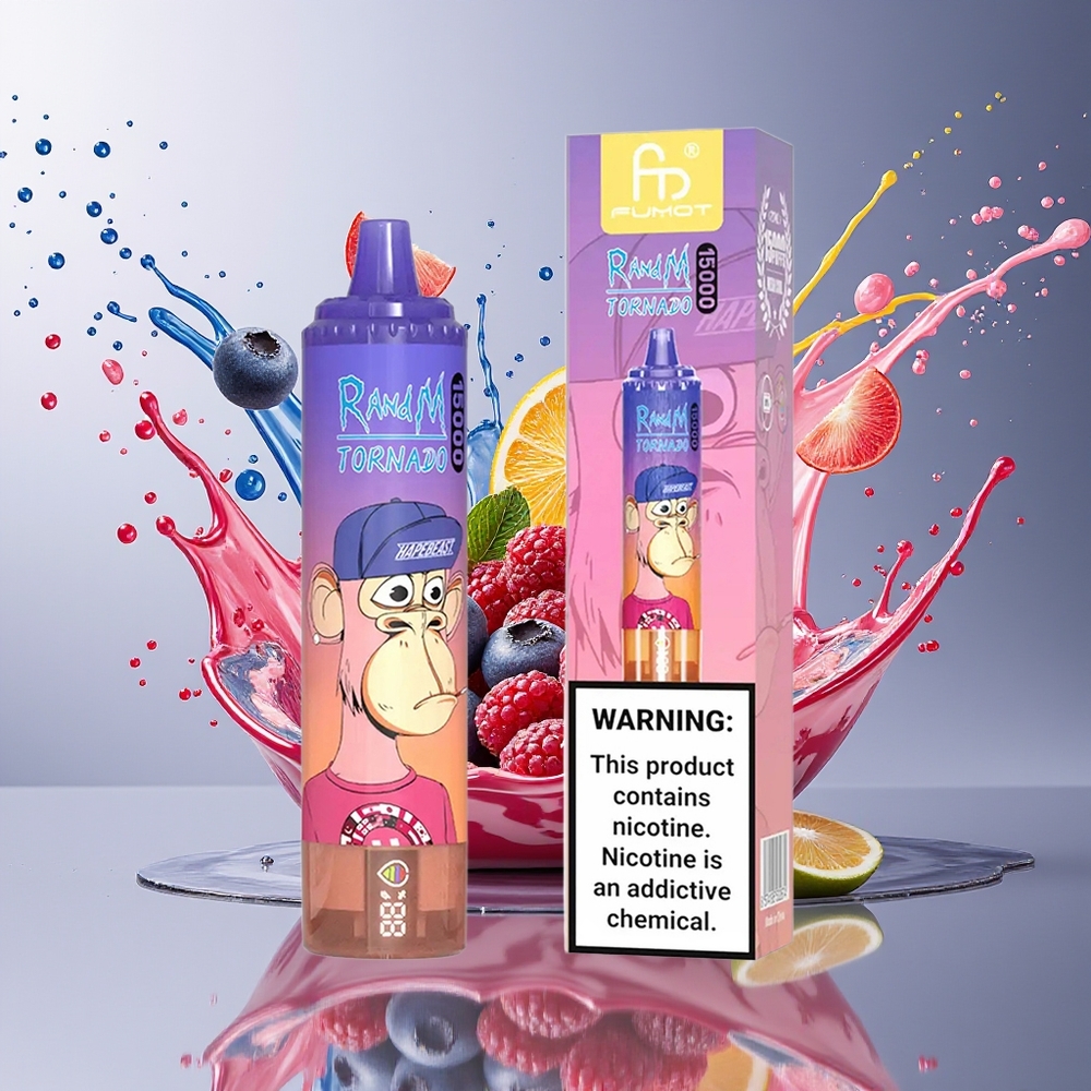 RandM Fumot Tornado 15000 Puffs Norge Engros 25ml Blåbær Kirsebær Tranebær LCD Type-C