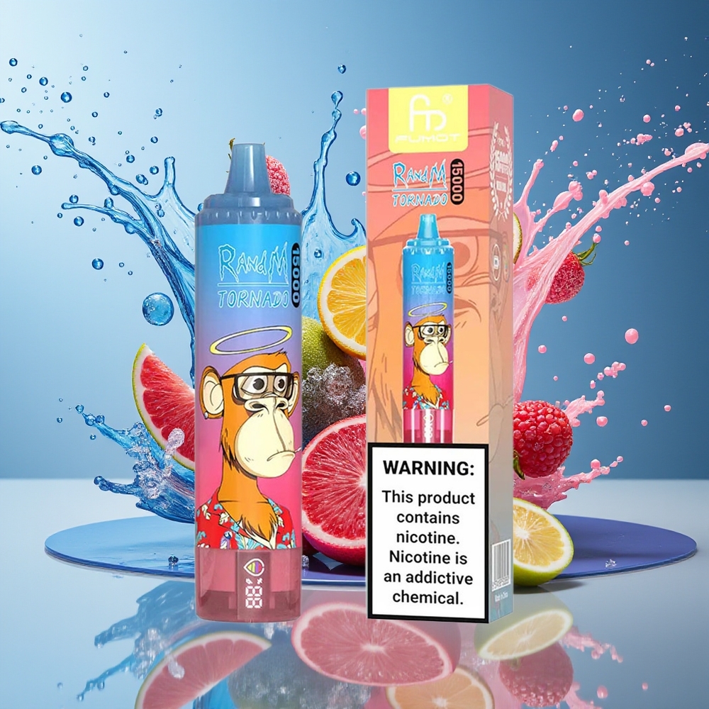 RandM Fumot Tornado 15000 Puffs Norge Engros Blå Bringebær Kirsebær 25ml 850mAh Mesh LCD