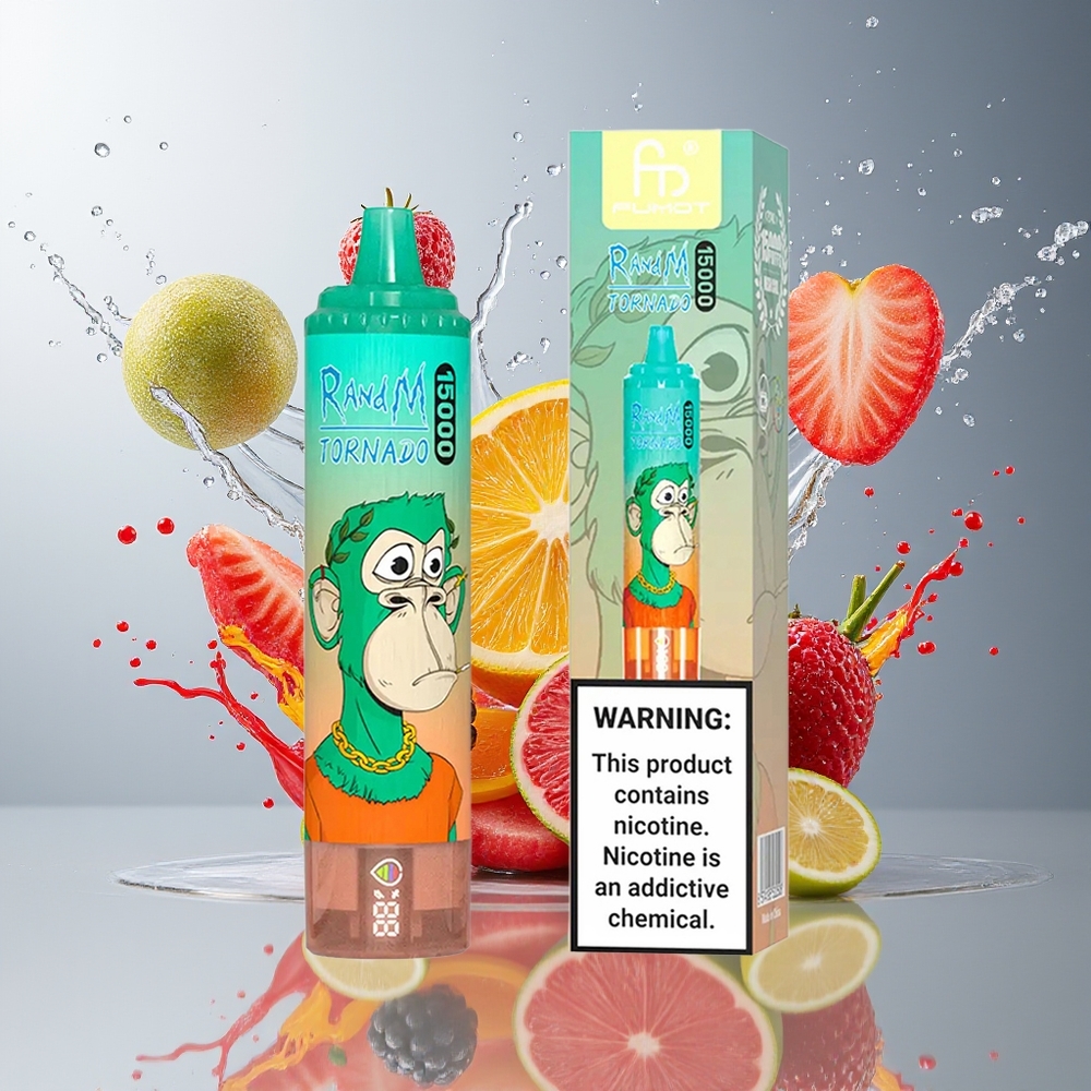 RandM Fumot Tornado 15000 Puffs Norge Engros Tredobbelt Bær 25ml 850mAh LCD