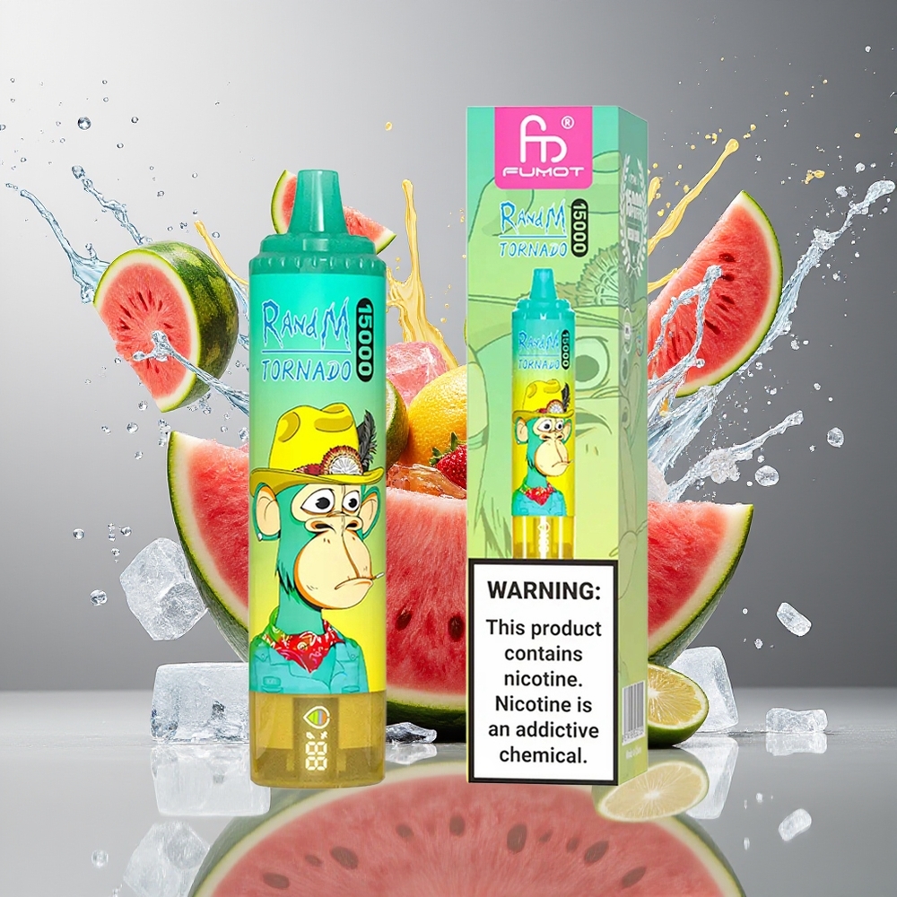 RandM Fumot Tornado 15000 Puffs Norge Engros Vannmelon Is 25ml 850mAh Mesh LCD Type-C