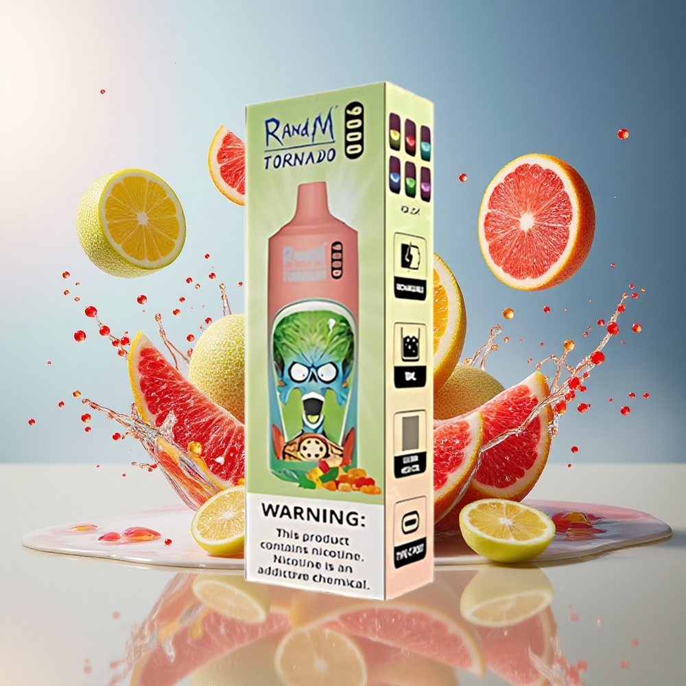 RandM Fumot Tornado 9000Puffs 850mAh 18mL Mesh Coil RGB Display Gummibjørn Norge Engros
