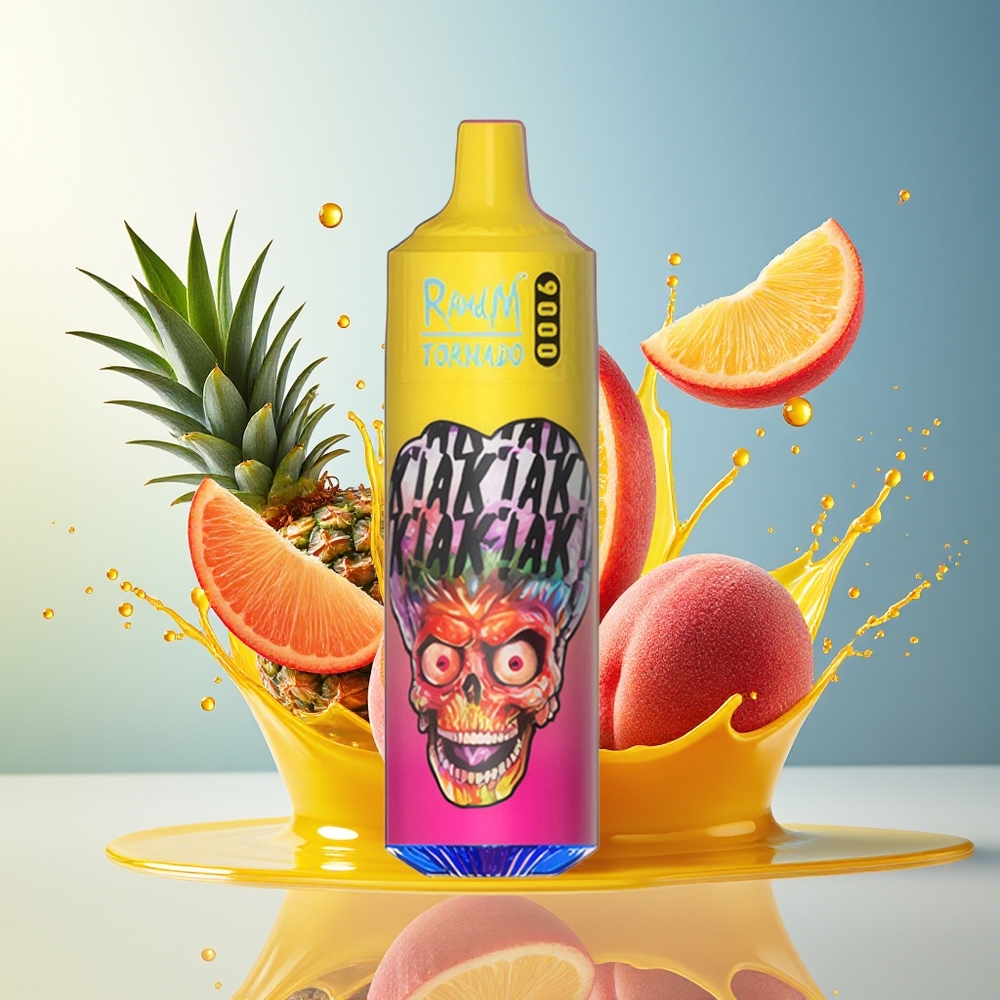 RandM Fumot Tornado 9000Puffs 850mAh 18mL Mesh RGB Norge Engros Fersken Mango Ananas