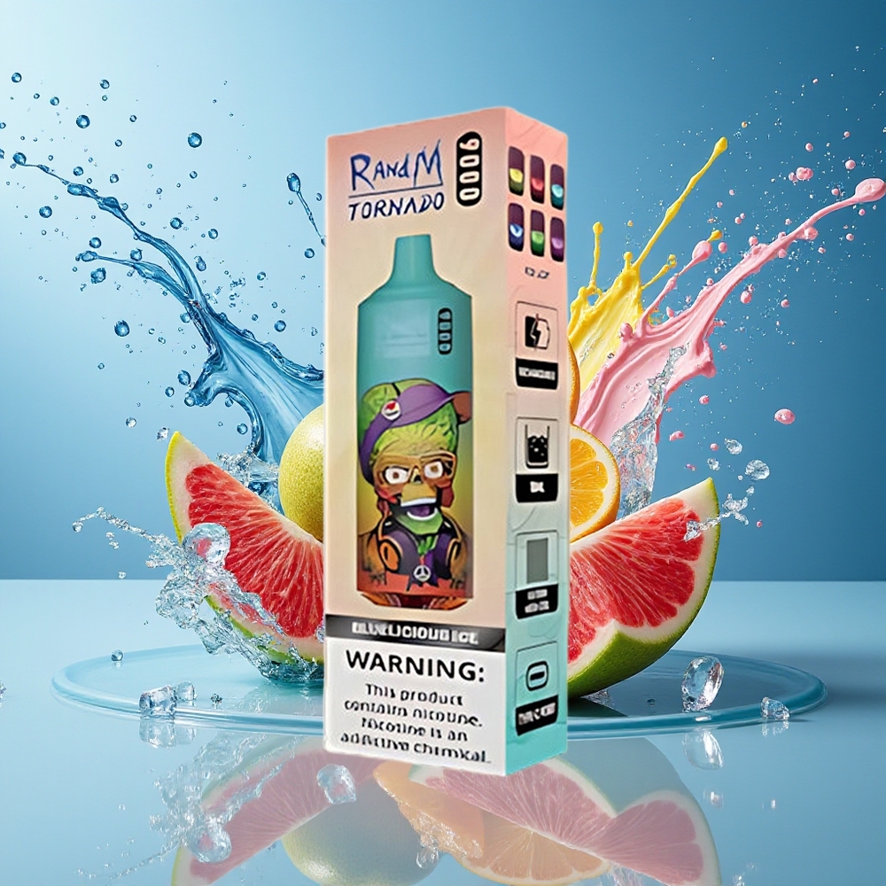 RandM Fumot Tornado 9000 Puffs Norge Engros Oppladbar 850 mAh 18 mL Mesh Blåis