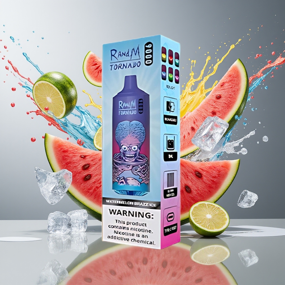 RandM Fumot Tornado 9000 Puffs Norge Engros Vannmelon Brazz Is 18 mL Mesh RGB