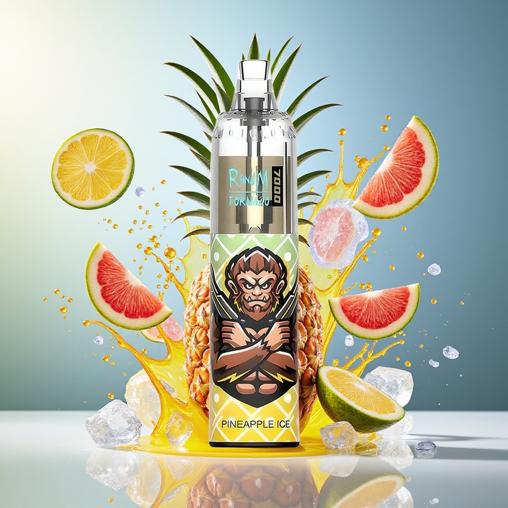 RandM Fumot Tornado 7000 Norge Engros 14ML 850MAH Mesh Coil Type-C RGB Luftjusterbar Ananas Is