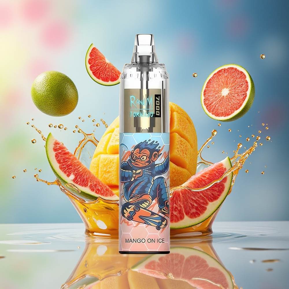 RandM Fumot Tornado 7000 Norge Engros 14ML Mango På Is Mesh Coil Type-C RGB Luftjusterbar