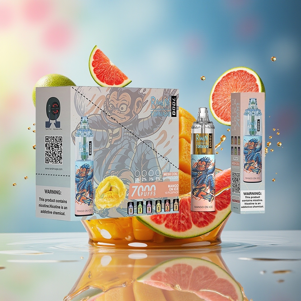 RandM Fumot Tornado 7000 Norge Engros 14ML Mango På Is Mesh Coil Type-C RGB Luftjusterbar