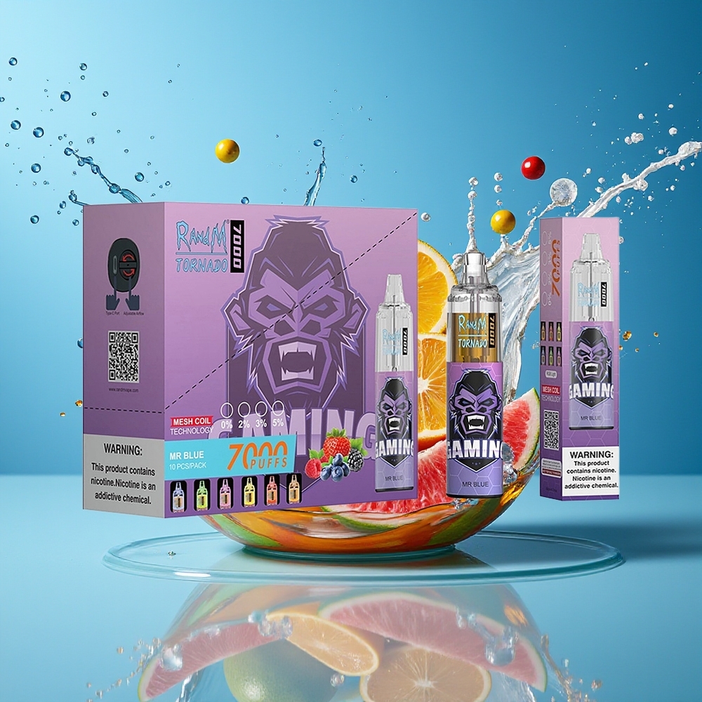RandM Fumot Tornado 7000 Norge Engros 14ML Mesh Coil Type-C RGB Lys Herr Blå