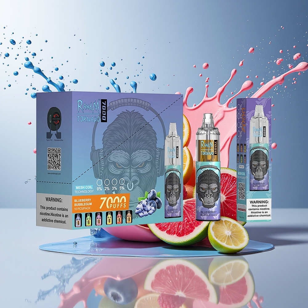 RandM Fumot Tornado 7000 Norge Engros 14ML Mesh Type-C RGB Luftjusterbar Blåbær Tyggegummi