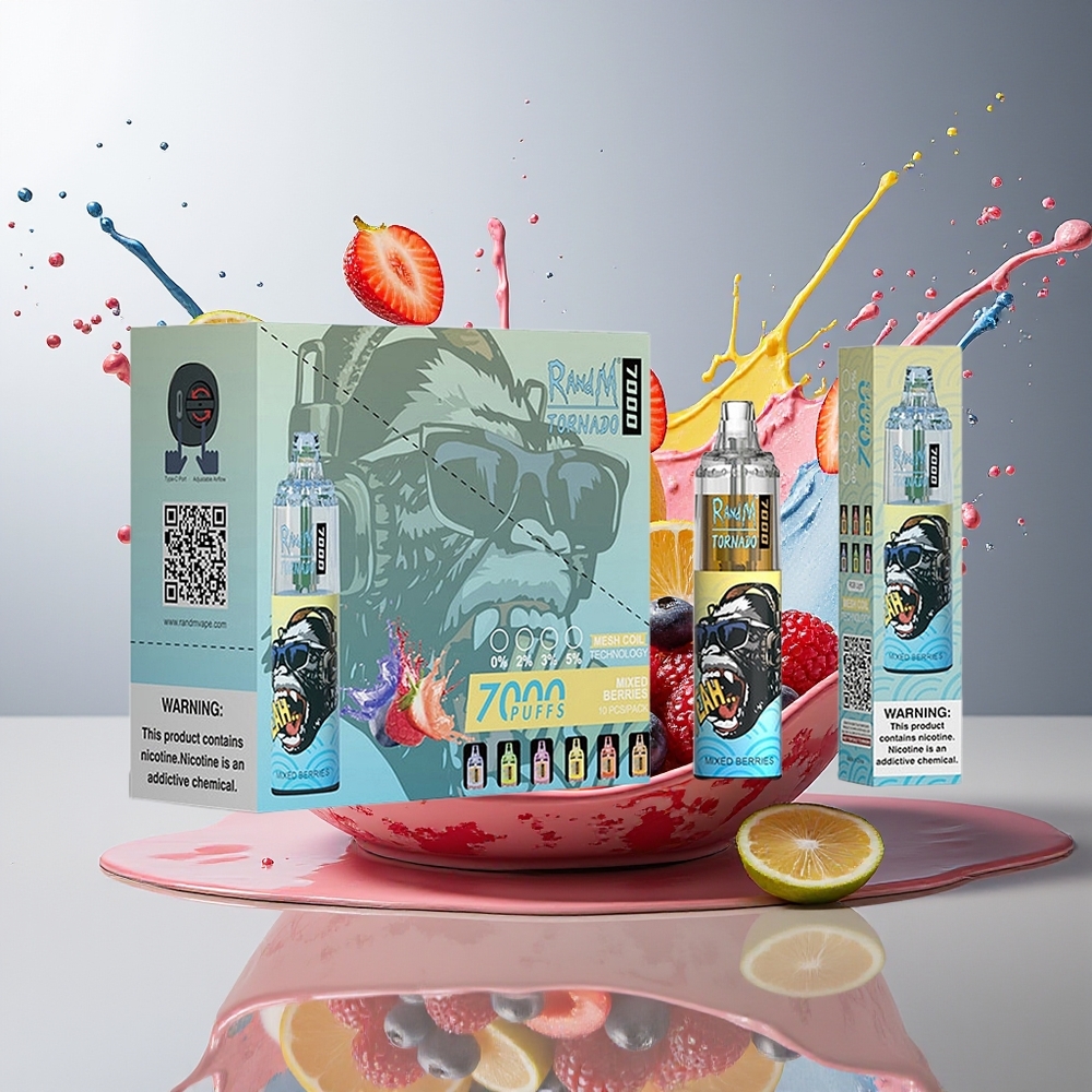 RandM Fumot Tornado 7000 Norge Engros 14ML Mesh Type-C RGB Luftjusterbar Blandede Bær