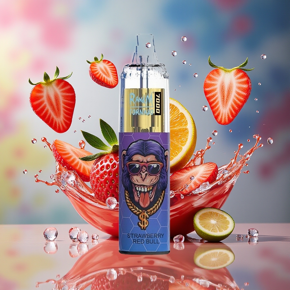 RandM Fumot Tornado 7000 Norge Engros 14ML Mesh Type-C RGB Luftjusterbar Jordbær Red Bull