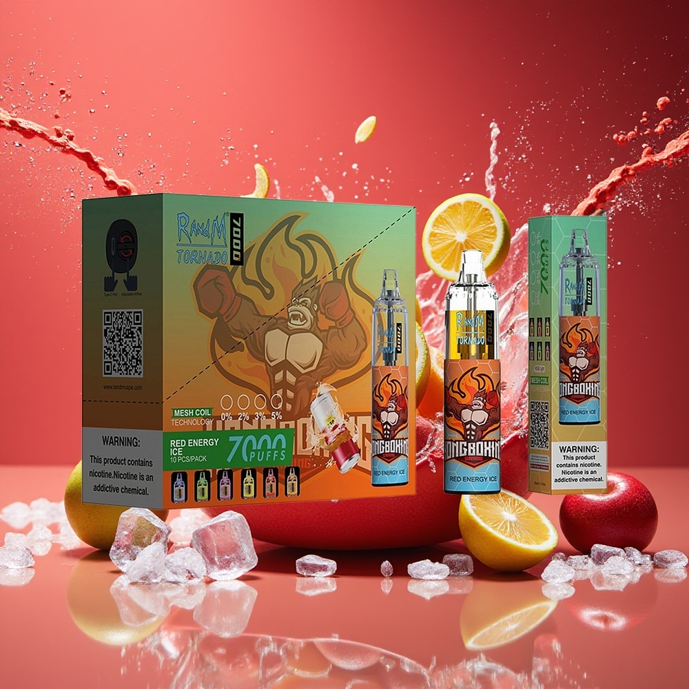 RandM Fumot Tornado 7000 Norge Engros 14ML Mesh Type-C RGB Luftjusterbar Rød Energi Is