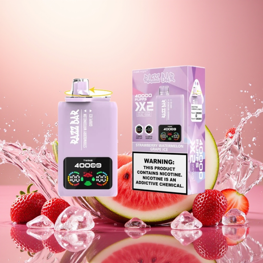 Razz Bar 40000 Puffs Norge Engros Power Skjerm Jordbær Vannmelon & Drue Is 1.0Ω 2 650mAh Type-C