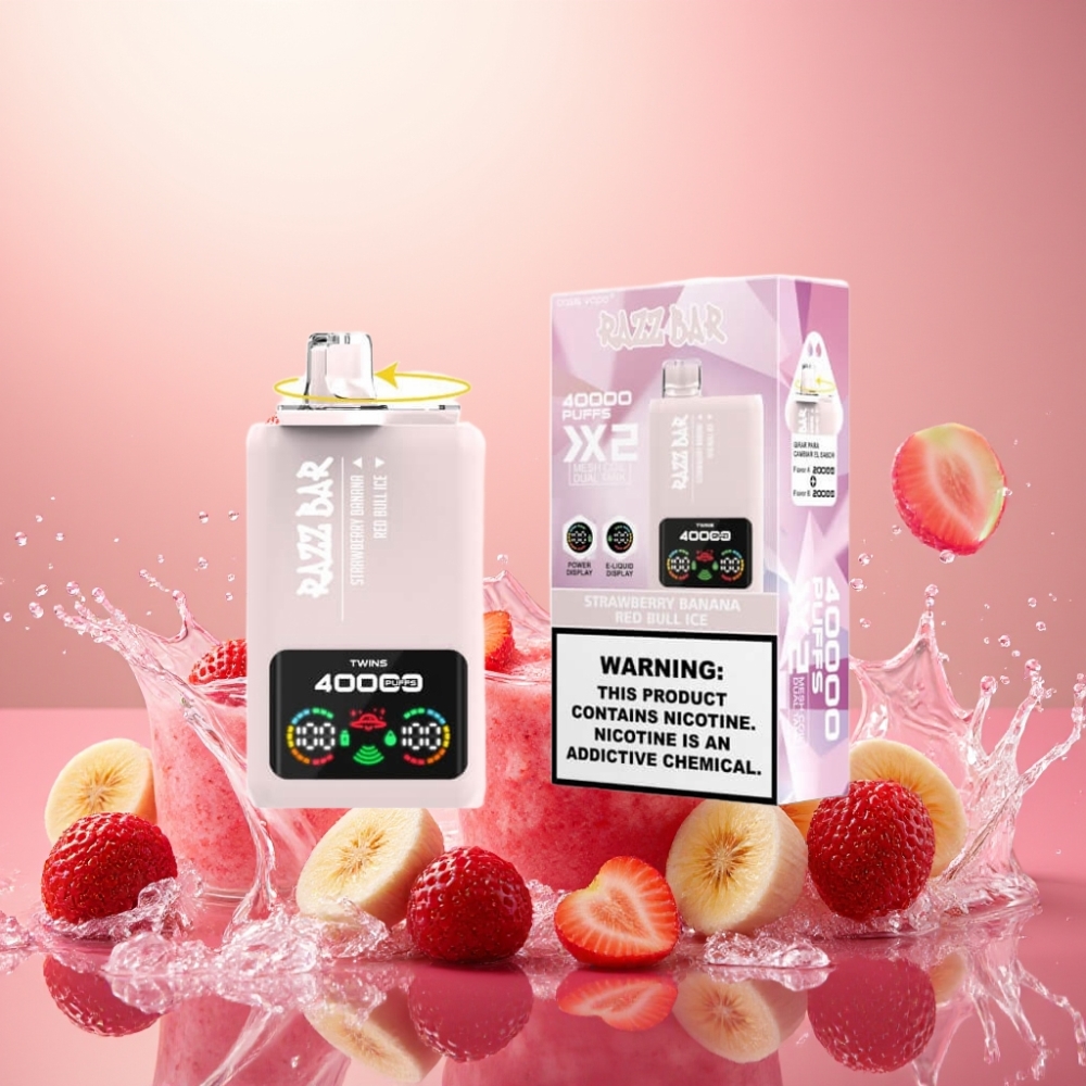 Razz Bar 40000 Puffs Norge Engros Skjermdisplay 1.0Ω 2 Mesh Coil Type-C Jordbær Banan & Red Bull Is