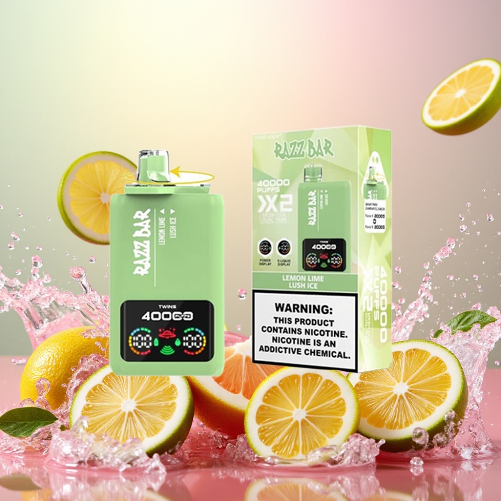 Razz Bar 40000 Puffs Norge Engros Skjermdisplay Sitron Lime & Lush Is 1.0Ω 2 Mesh Coil 650 Mah Type-C 2% 5%