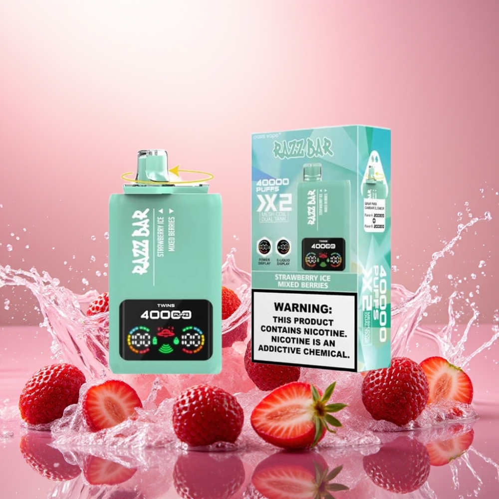Razz Bar 40000 Puffs Norge Engros Skjermvisning Jordbær Is & Blandede Bær 1.0Ω 2 Mesh Coil 650 Mah Type-C