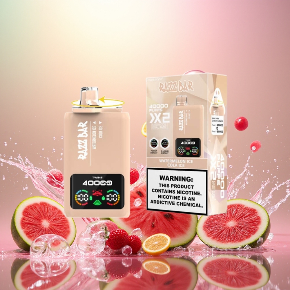 Razz Bar 40000 Puffs Skjermdisplay 1.0Ω 2 Mesh Coil 650 Mah Type-C Norge Engros Vannmelon Is & Cola Is