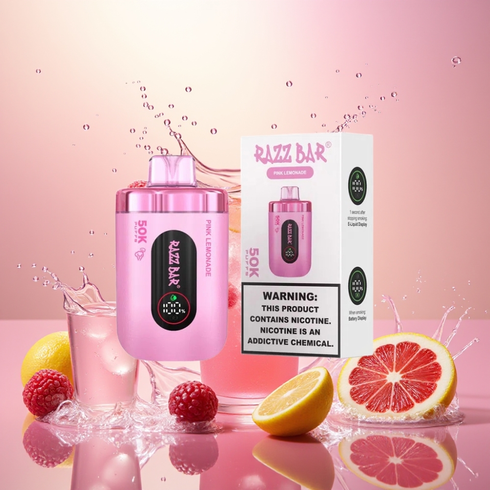 Razz Bar 50K Puffs 1.0 Ohm Mesh Coil 650 Mah Norge Engros Rosa Sitronade