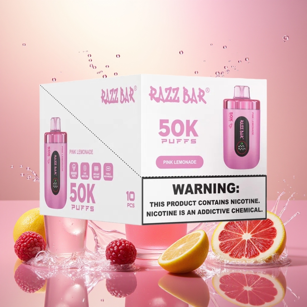 Razz Bar 50K Puffs 1.0 Ohm Mesh Coil 650 Mah Norge Engros Rosa Sitronade