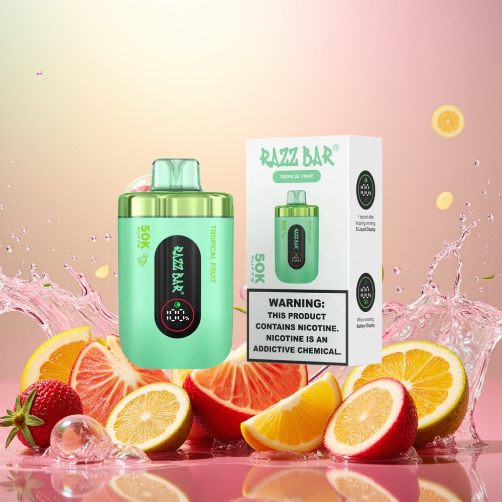 Razz Bar 50K Puffs 1.0 Ohm Mesh Tropisk Frukt Norge Engros