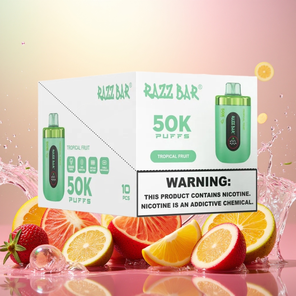 Razz Bar 50K Puffs 1.0 Ohm Mesh Tropisk Frukt Norge Engros