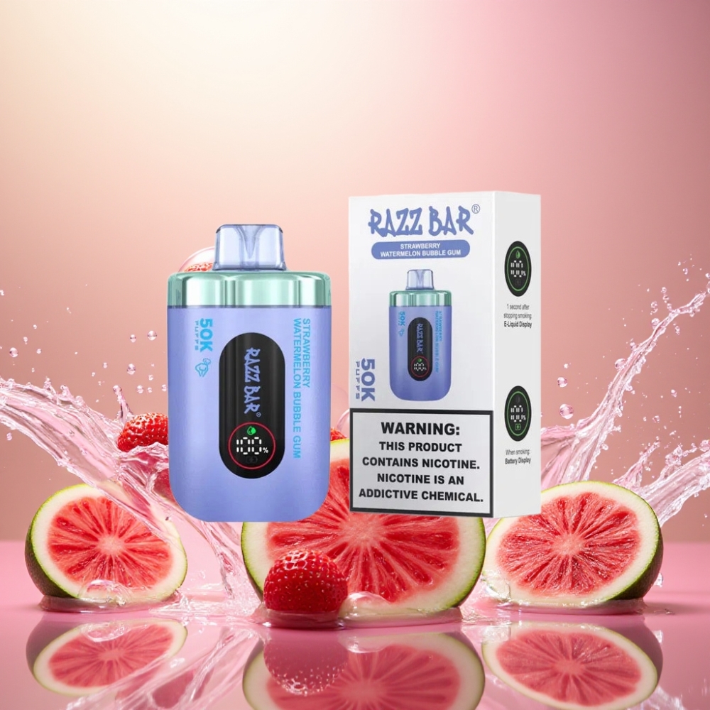 Razz Bar 50K Puffs Engangs Vape Jordbær Vannmelon Tyggegummi Norge Engros 1.0Ohm 650mAh Type-C