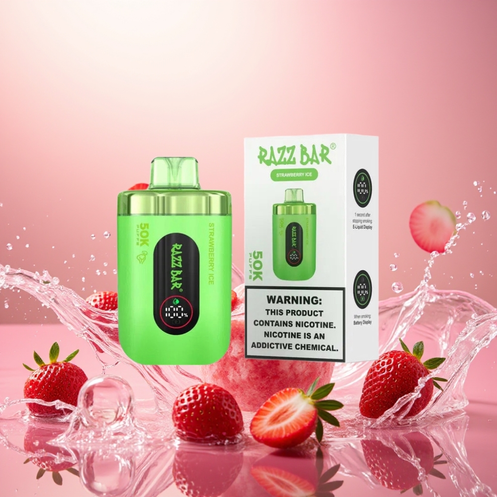 Razz Bar 50K Puffs Engangs Vape Jordbæris 1.0 Ohm Mesh 650 mAh Type-C Norge Engros