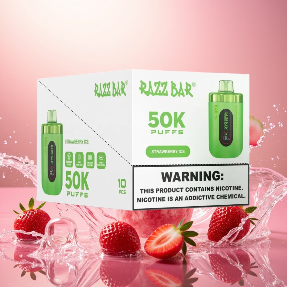 Razz Bar 50K Puffs Engangs Vape Jordbæris 1.0 Ohm Mesh 650 mAh Type-C Norge Engros