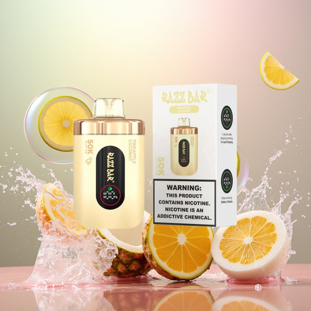 Razz Bar 50K Puffs Engros Norge Type-C Ladehåndtert Ananas Kokos 1.0Ohm Mesh 2% Nikotin