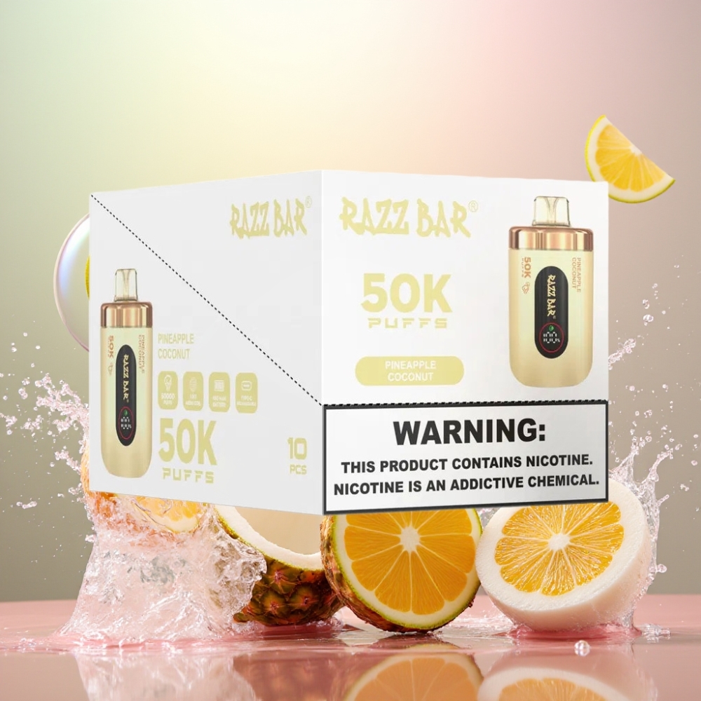 Razz Bar 50K Puffs Engros Norge Type-C Ladehåndtert Ananas Kokos 1.0Ohm Mesh 2% Nikotin