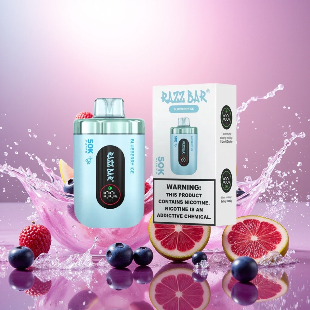 Razz Bar 50K Puffs Norge Engros Blåbær Is 1.0 Ohm Mesh 650 Mah Type-C 2% Nikotin