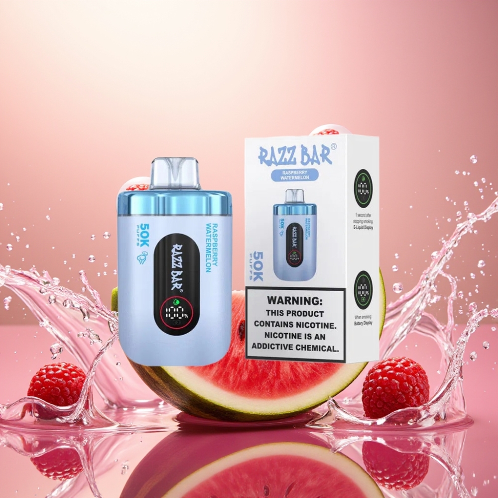 Razz Bar 50K Puffs Norge Engros Disposable Vape Bringebær Vannmelon 1.0 Ohm Mesh 650mAh Type-C 2% Nikotin