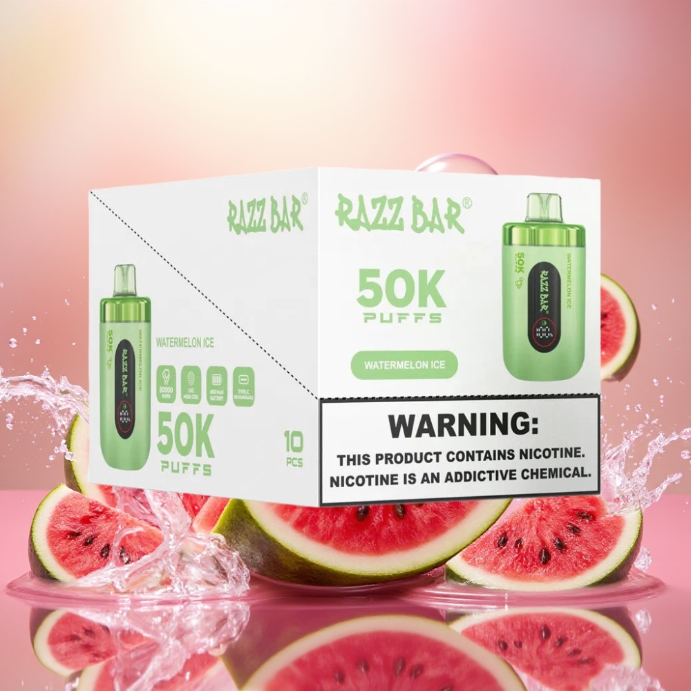 Razz Bar 50K Puffs Norge Engros Disposable Vape Vannmelon Is 1.0 Ohm Mesh Coil 650 Mah