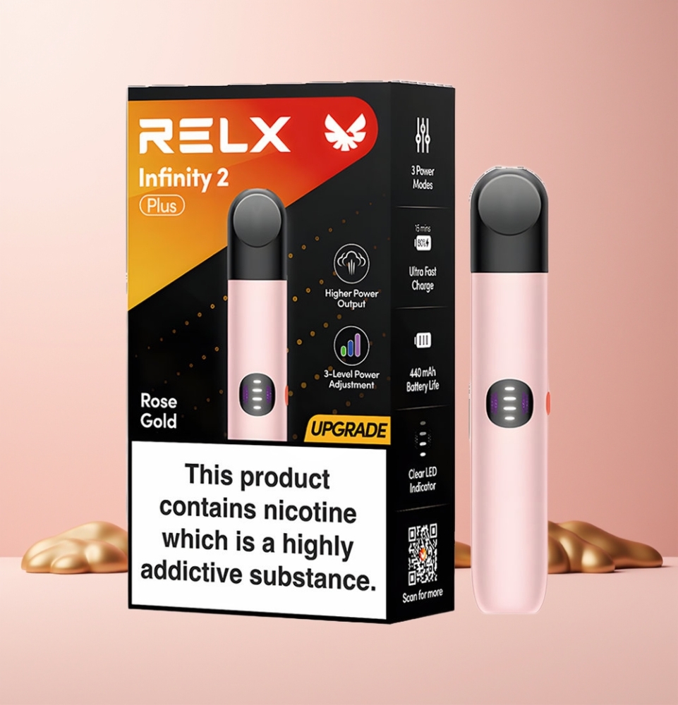 RELX Infinity 2 Plus Norge Engros 3 Moduser 10W 440mAh Type-C 1.9ml 600 Puff Blikkenslager Rosegull
