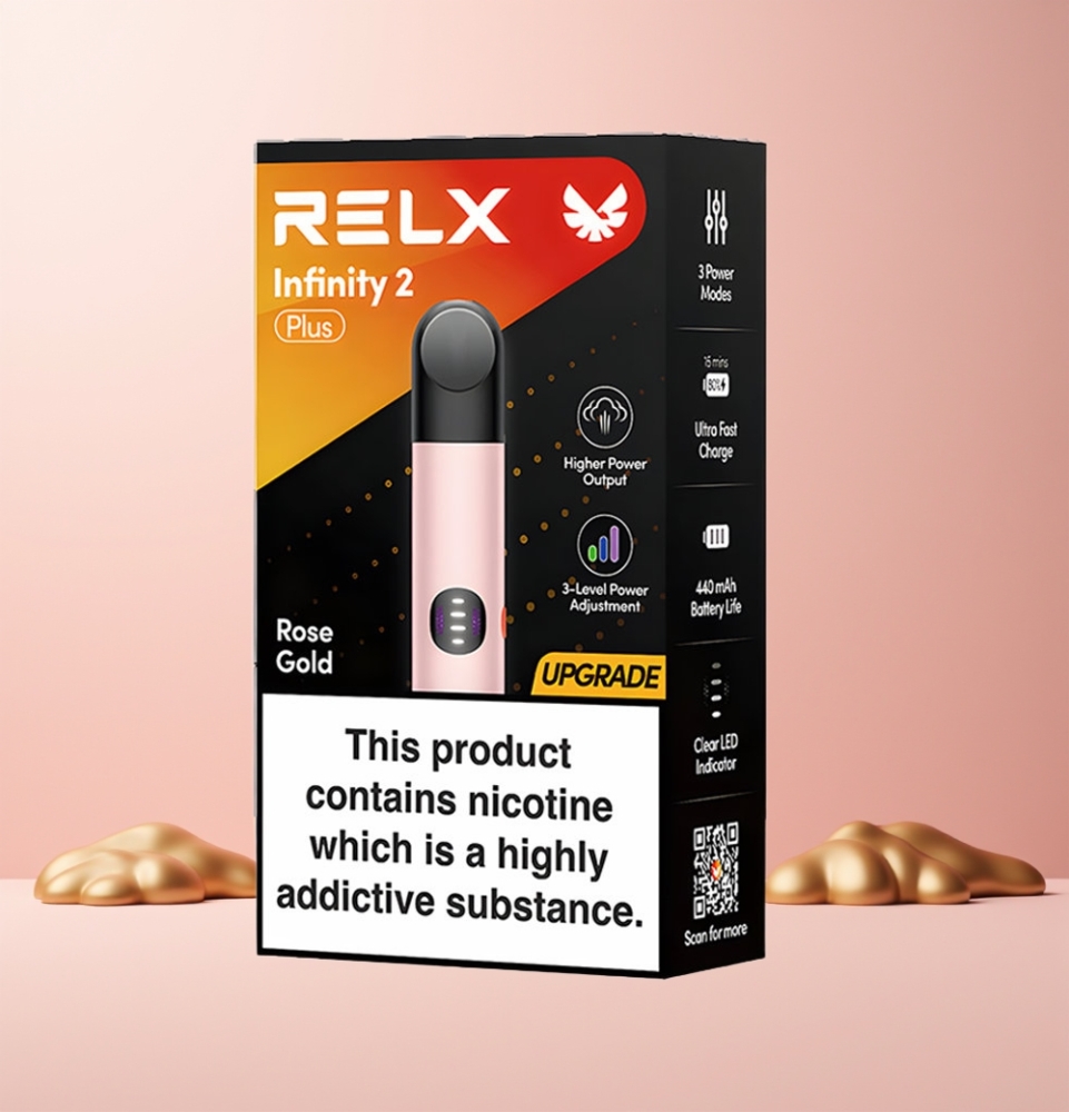 RELX Infinity 2 Plus Norge Engros 3 Moduser 10W 440mAh Type-C 1.9ml 600 Puff Blikkenslager Rosegull
