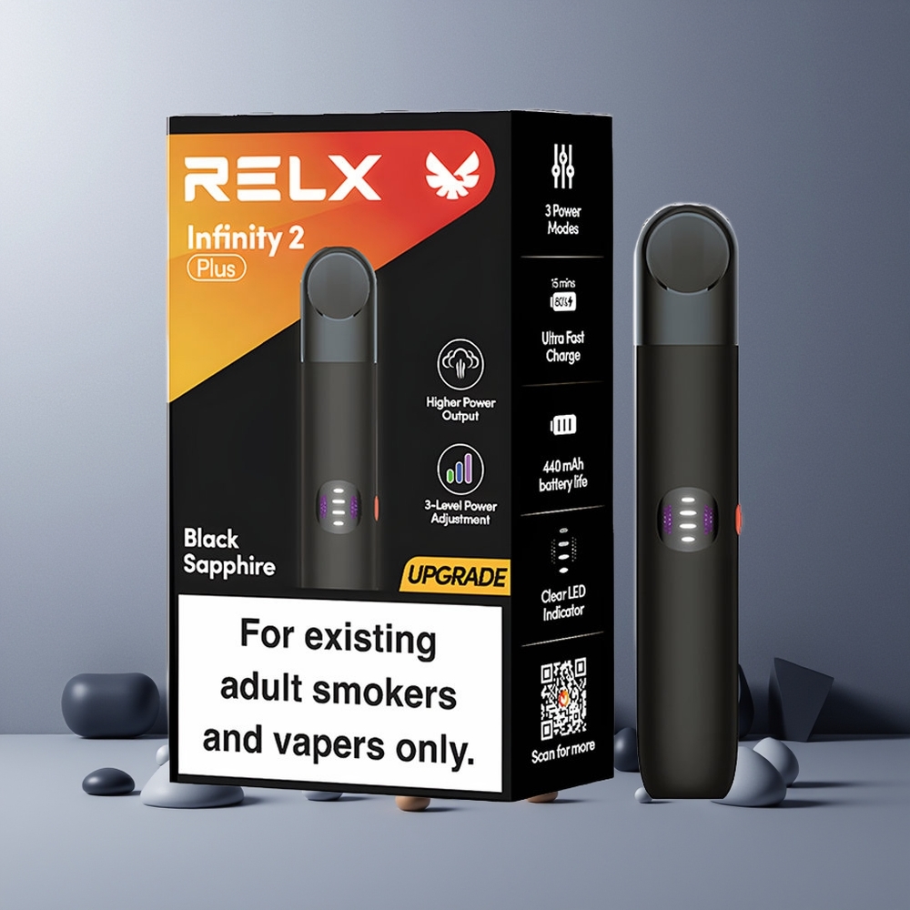 RELX Infinity 2 Plus Norge Engros Svart Safir 6.5W 8W 10W Type-C 440mAh 1.9ml
