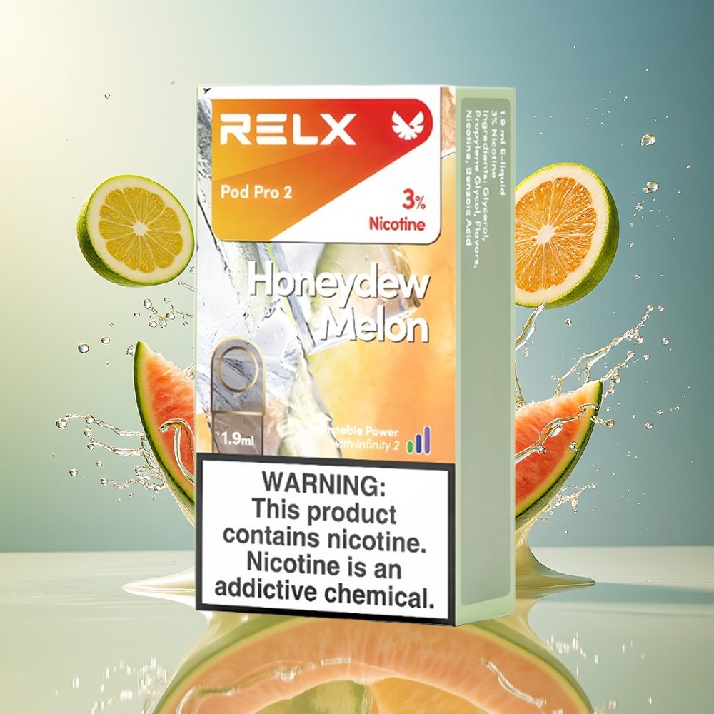 Relx Pod Pro 2 Norge Engros 1.9ml 600 puffs 3%-5% Honningmelon 3 Spenning 2pk/3pk