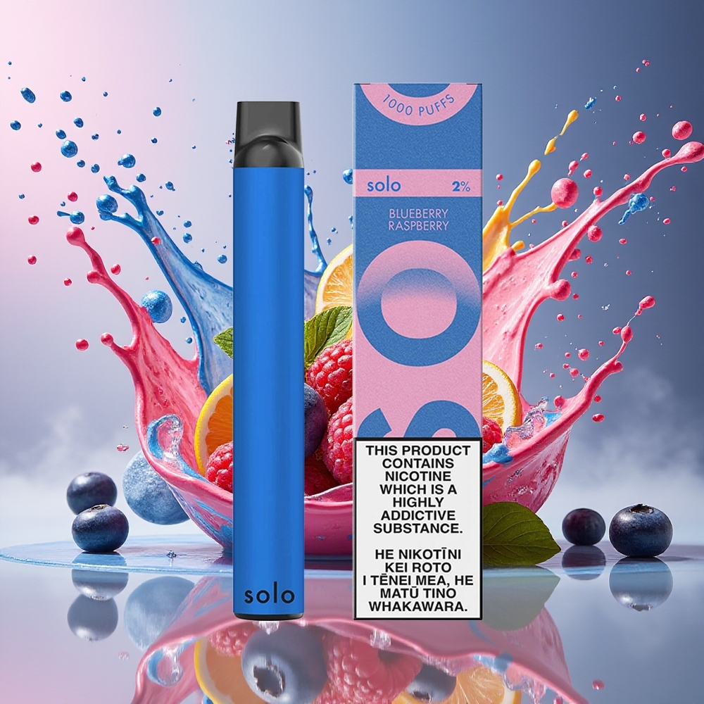 Solo 1000 Puffs Engangs Vape Blåbær Bringebær Norge Engros Mesh 3.5ml 550mAh
