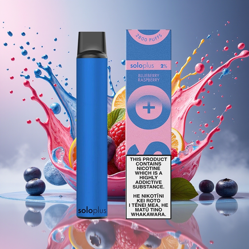 Solo Plus 2800 Puffs Norge Engros Blåbær Bringebær Engangsdamper 6.5ml 950mAh Mesh Coil
